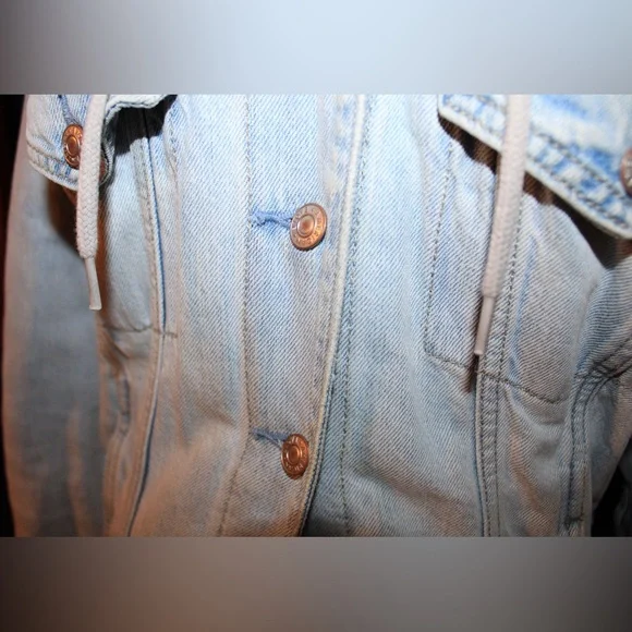 American Eagle Sherpa-lined Denim Bomber Jacket with Fur Hood Women's XXS - Picture 3 of 10